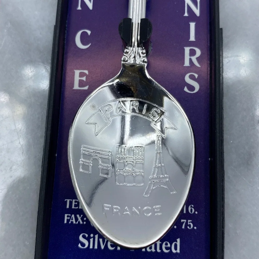 Paris France Souvenir Spoon Silver Plated Arc de Triomphe Eiffel w/Case Travel